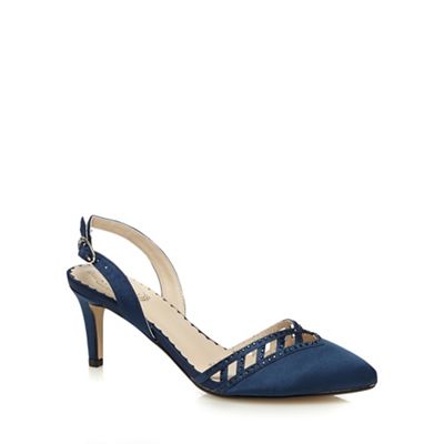Navy diamante embellished low court shoes